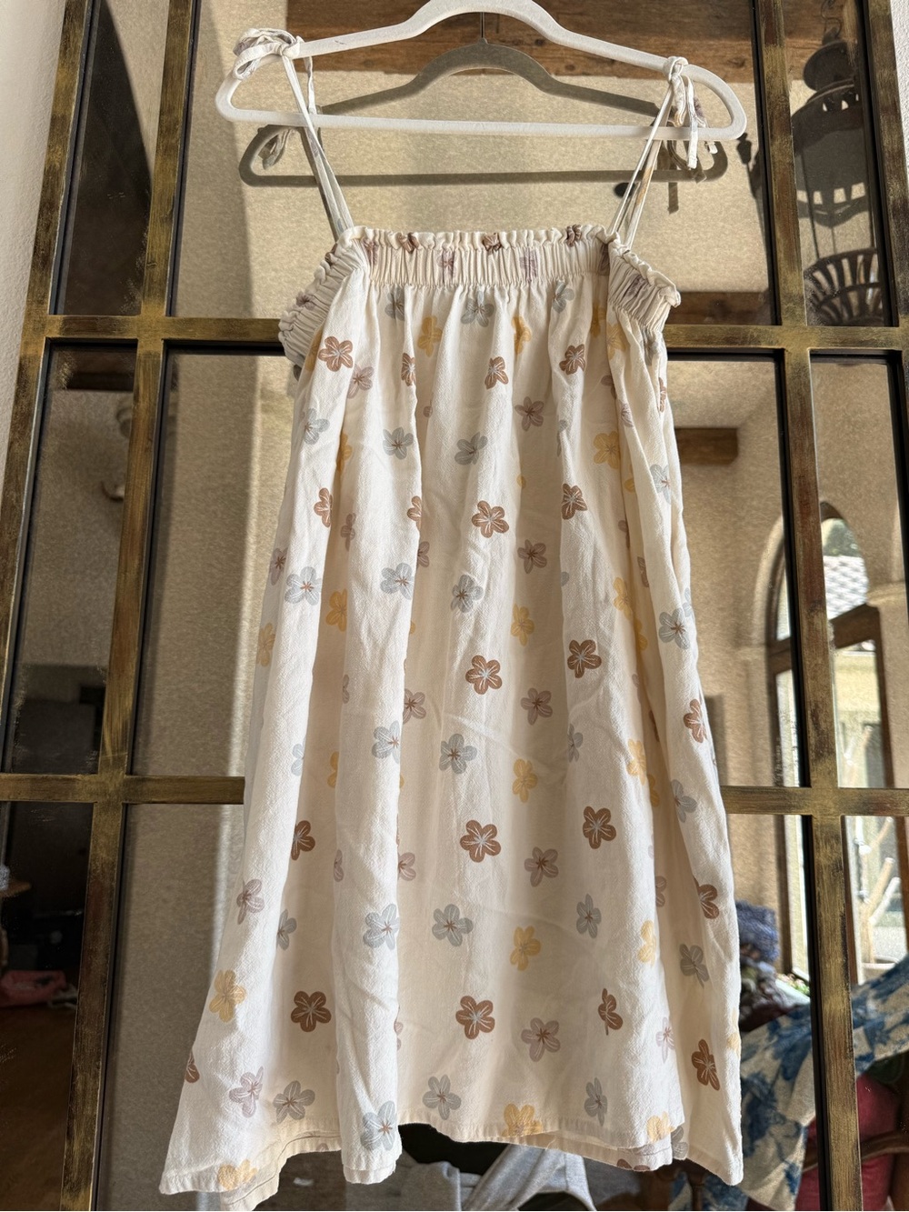 Rylee + Cru Cream Floral Tie-Shoulder Sundress with Yellow & Brown Accents